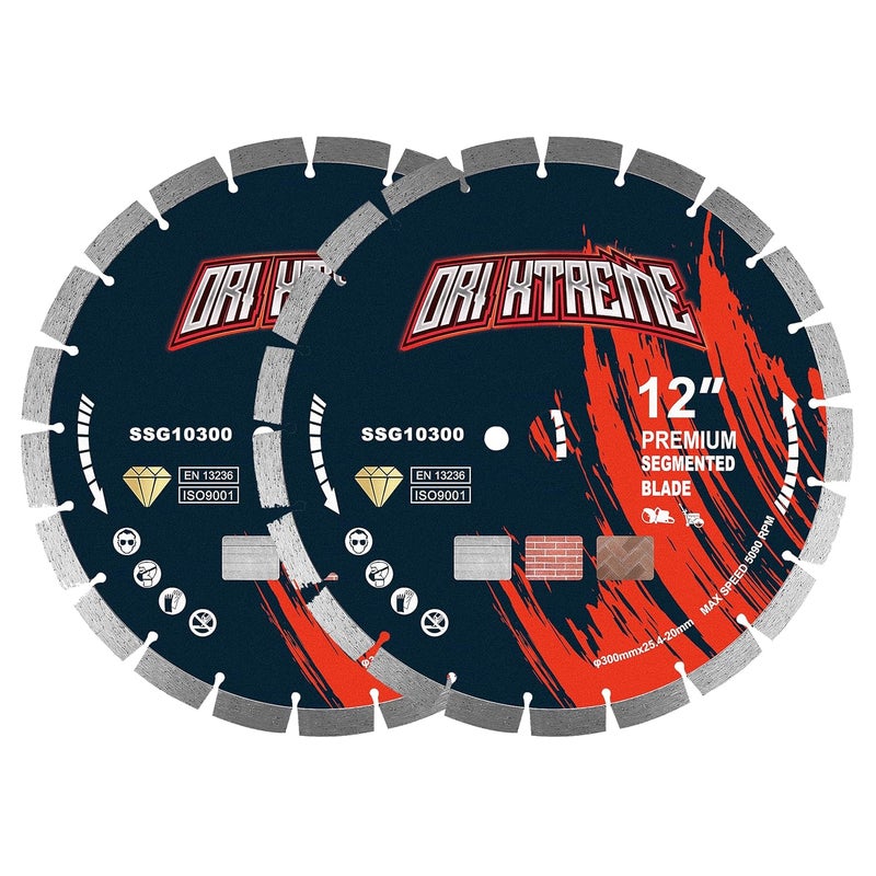 ORIXTREME 12 Inch Diamond Saw Blade 2Pcs, Segmented General Purpose Blade Dry/Wet Cutting Concrete, Reinforced Concrete, Masonry, Brick, Block,1"-20mm Arbor - Image 1